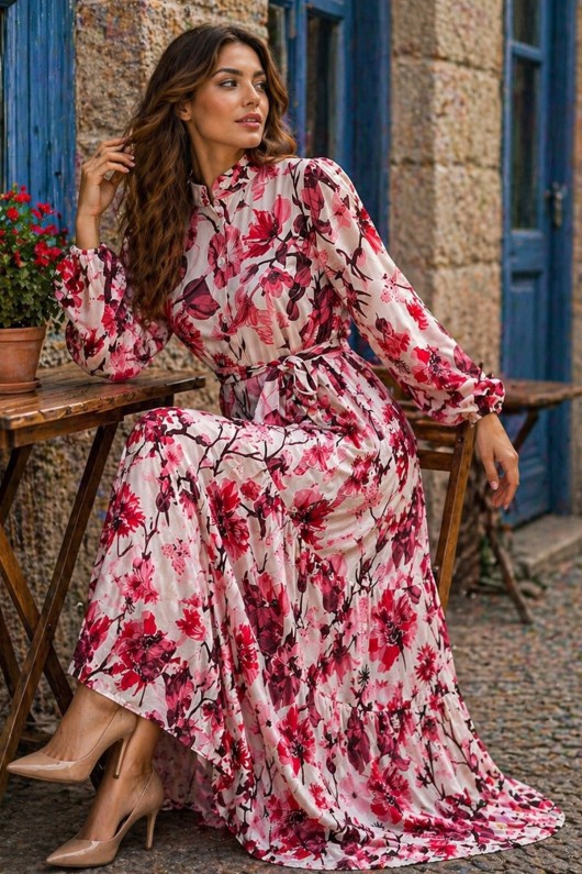 Desenli Tesettür  Jessica Elbise B599 Somon