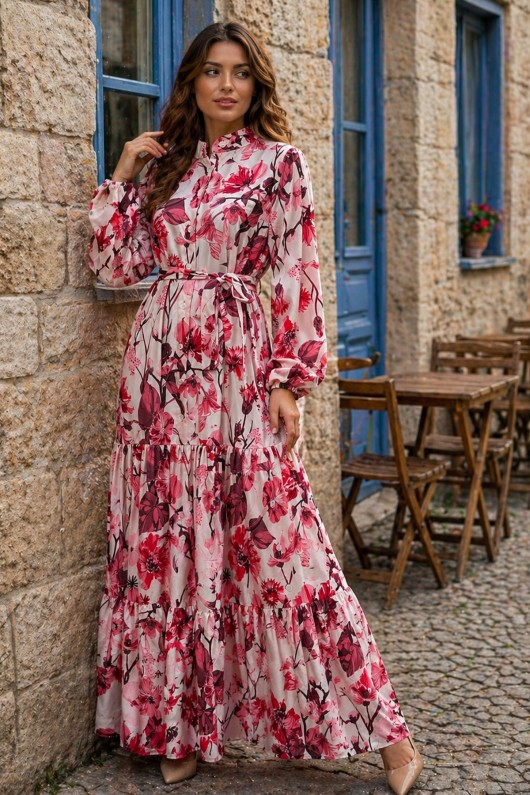 Desenli Tesettür  Jessica Elbise B599 Somon