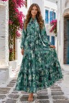 Desenli Tesettür  Jessica Elbise B599 Yeşil
