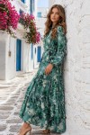 Desenli Tesettür  Jessica Elbise B599 Yeşil