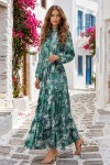 Desenli Tesettür  Jessica Elbise B599 Yeşil