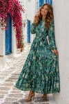 Desenli Tesettür  Jessica Elbise B599 Yeşil