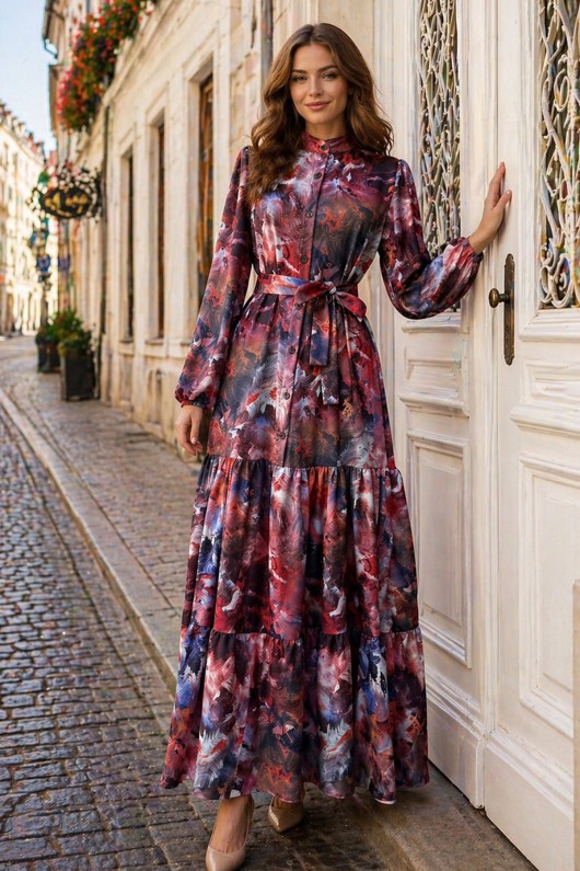 Desenli Tesettür  Jessica Elbise B600 Kiremit