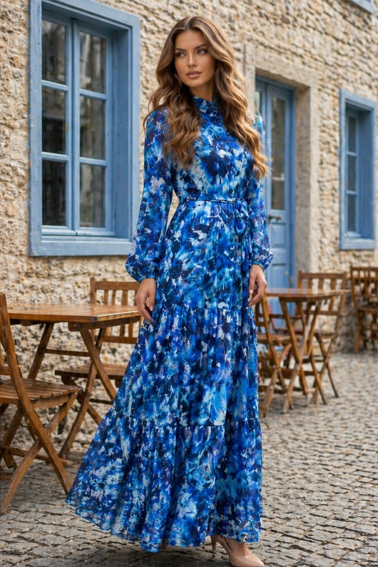 Desenli Tesettür  Jessica Elbise B600 Lacivert