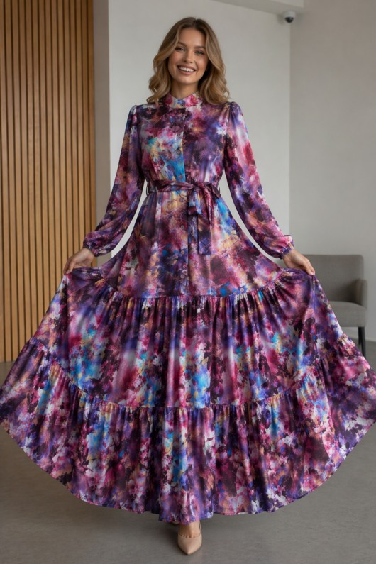 Desenli Tesettür  Jessica Elbise B600 Mor