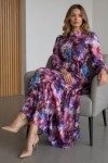 Desenli Tesettür  Jessica Elbise B600 Mor