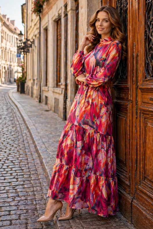 Desenli Tesettür  Jessica Elbise B600 Oranj