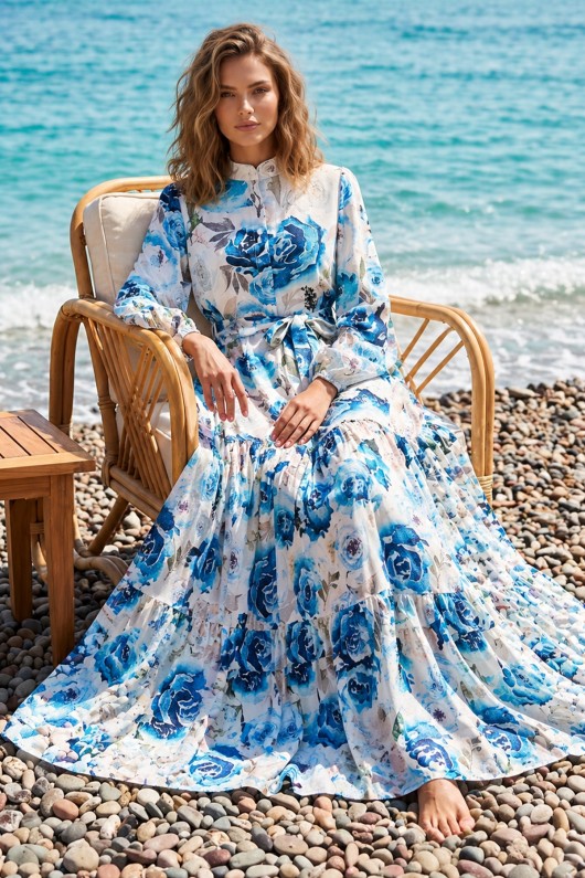 Desenli Tesettür  Jessica Elbise B601 Lacivert