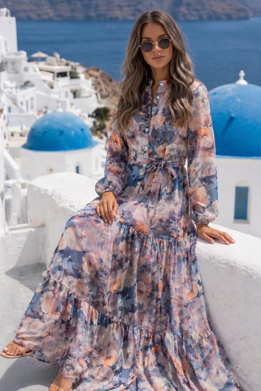 Desenli Tesettür  Jessica Elbise B602 Gri