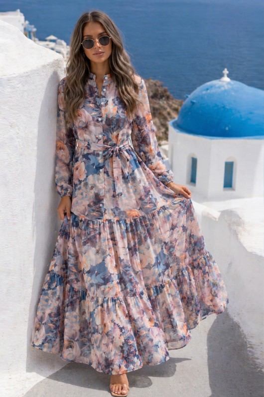 Desenli Tesettür  Jessica Elbise B602 Gri