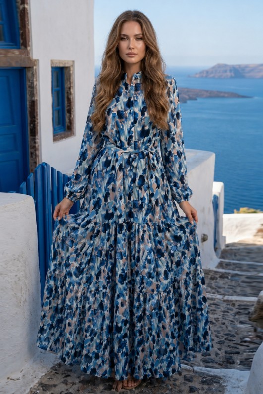 Desenli Tesettür  Jessica Elbise B603 Lacivert