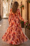 Desenli Tesettür  Jessica Elbise B604 Oranj