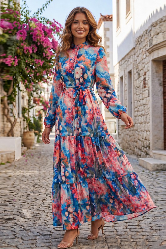 Desenli Tesettür  Jessica Elbise B605 Lacivert