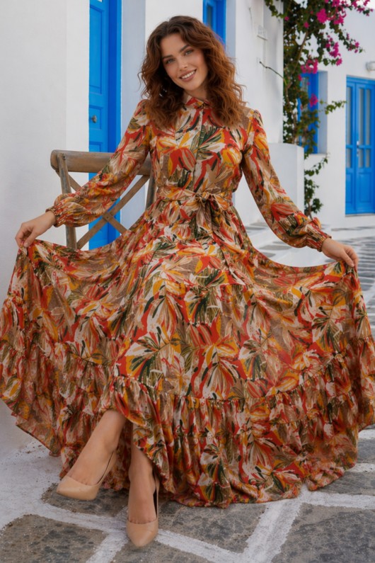 Desenli Tesettür  Jessica Elbise B607 Sarı