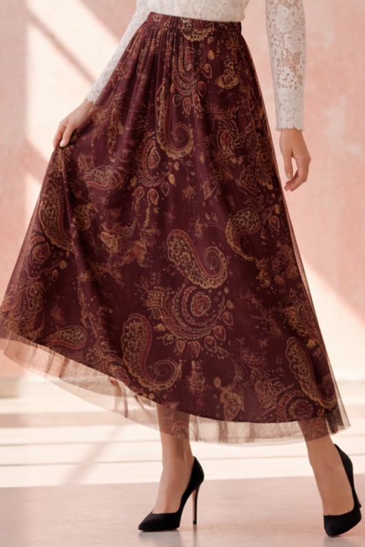 Desenli Tül Etek A222 Bordo