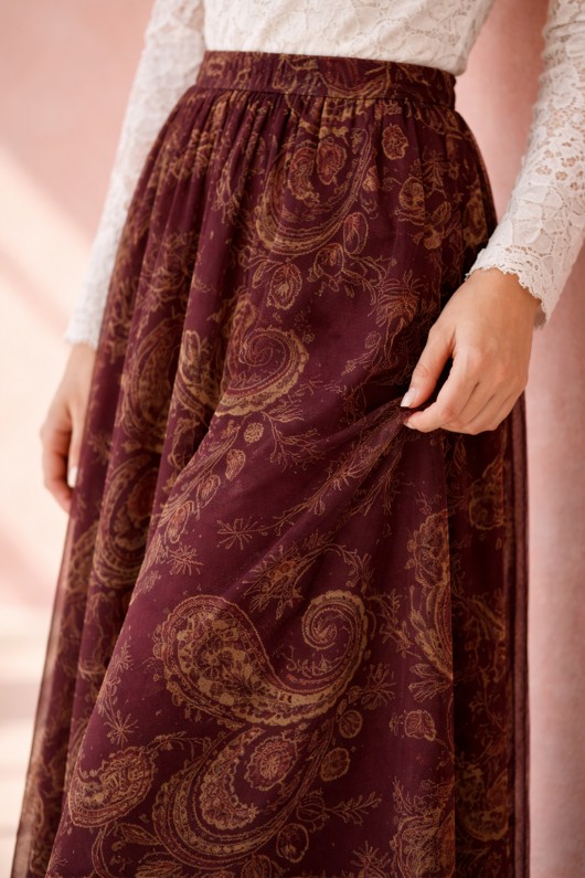 Desenli Tül Etek A222 Bordo