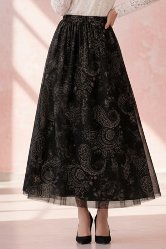 Desenli Tül Etek A222 Siyah