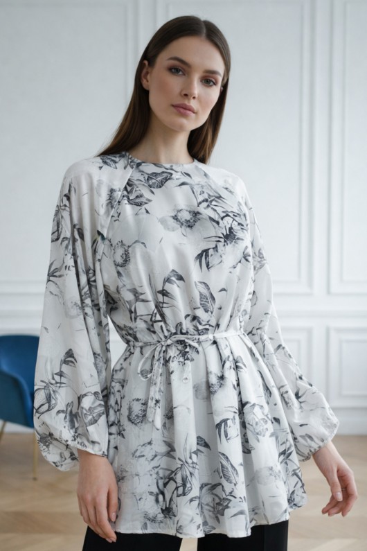 Desenli Balon Kol Gömlek A50905 Gri