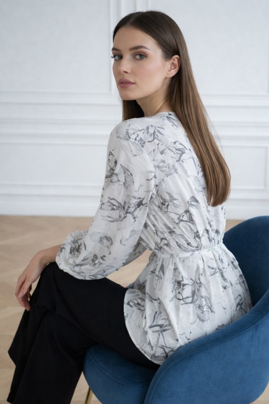 Desenli Balon Kol Gömlek A50905 Gri
