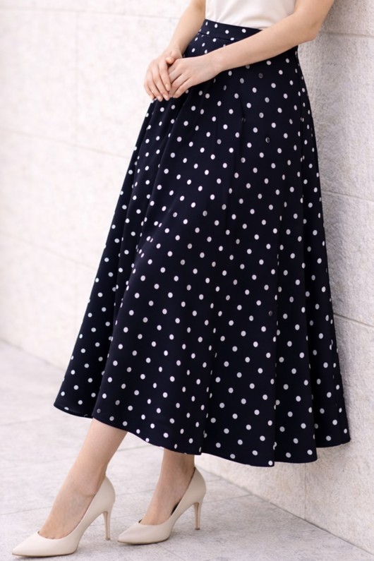 Puantiyeli Şifon Tesettür  Etek O221 Lacivert