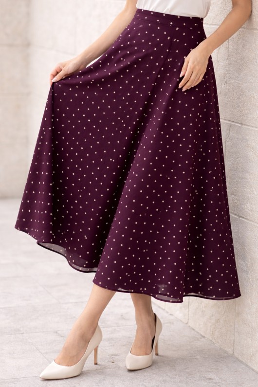 Puantiyeli Şifon Tesettür  Etek O221 Mürdüm