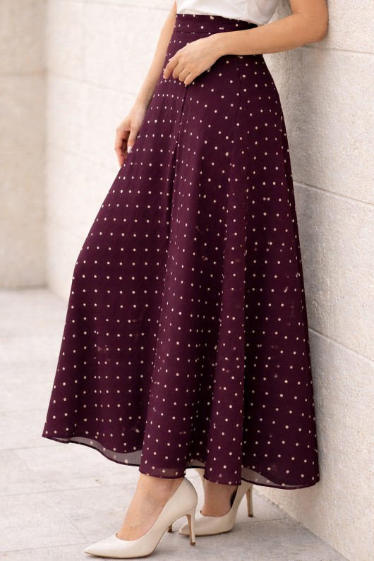 Puantiyeli Şifon Tesettür  Etek O221 Mürdüm