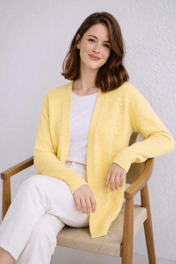 Yazlık Pamuk Hırka R4551 Limon Sarısı