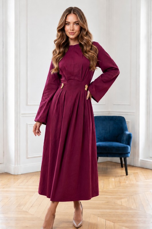 Belden Bağlamalı Elbise A933 Bordo