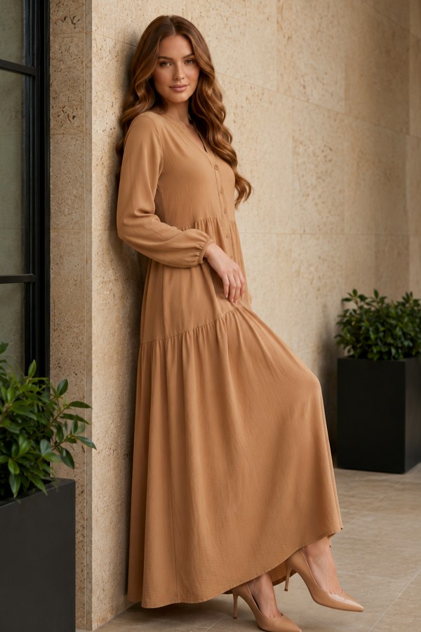 Tesettür Elbise B2527 Camel