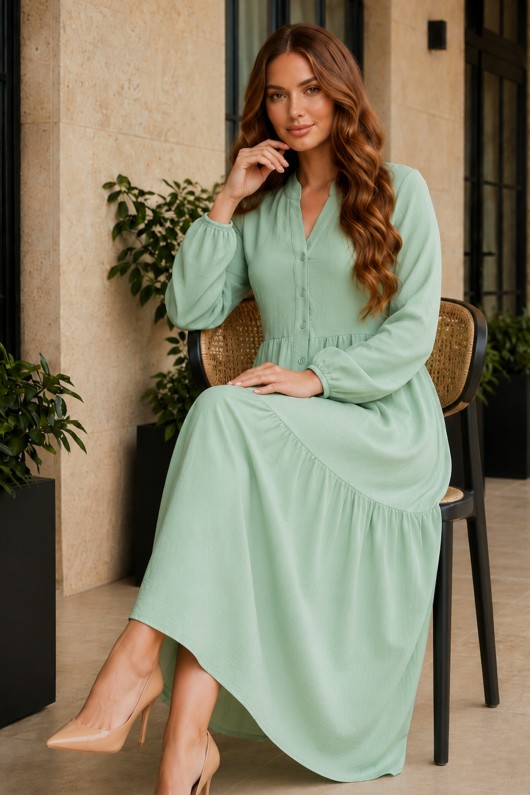 Tesettür Elbise B2527 Mint Yeşili