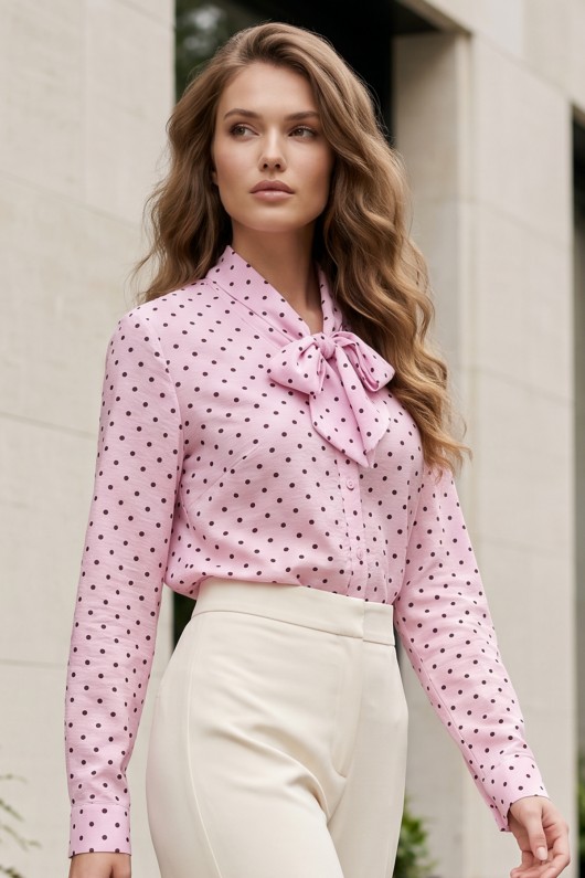 Fularlı Puantiyeli Gömlek B20391 Pembe Fularlı Puantiyeli Gömlek B20391 Pembe