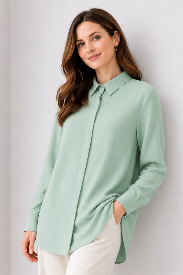 Gömlek Yaka Uzun Tesettür Tunik B5945 Mint Yeşili