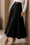 Kemerli Poplin Etek N223 Siyah