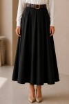 Kemerli Poplin Etek N223 Siyah