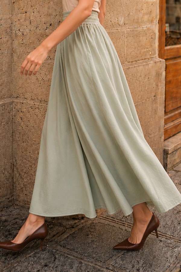 Beli Lastikli  Poplin Etek N224 Çağla