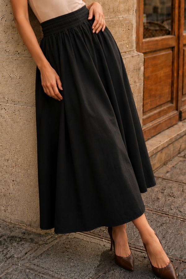 Beli Lastikli  Poplin Etek N224 Siyah