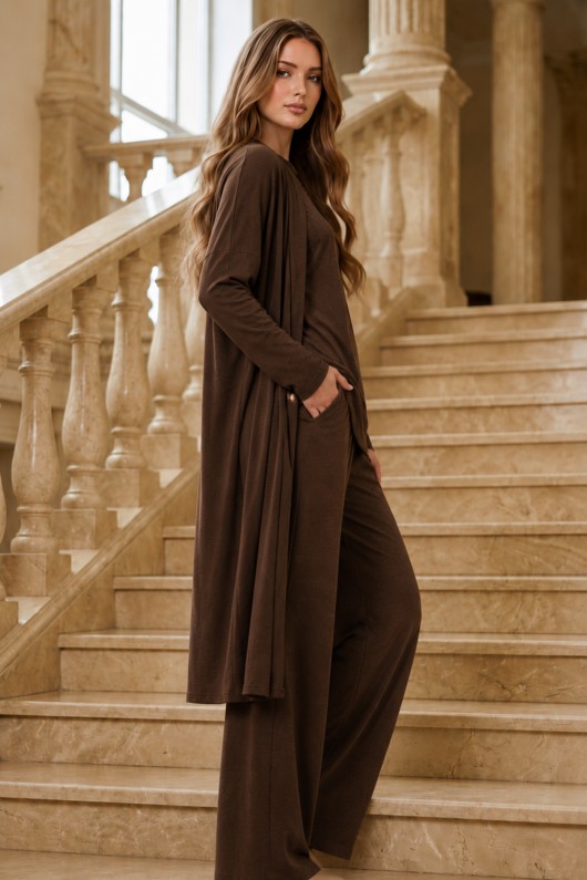 3 Lü Abaya Takım M5319 Kahverengi