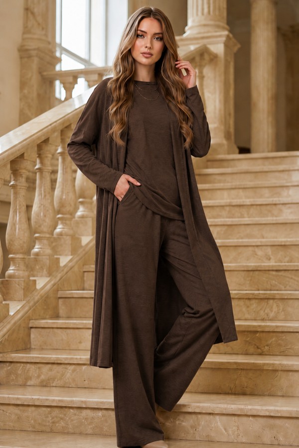 3 Lü Abaya Takım M5319 Kahverengi