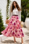 Çiçek Desenli Kemerli Etek A60699-Em Pembe Çiçek Desenli Kemerli Etek A60699-Em Pembe