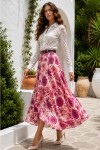 Çiçek Desenli Kemerli Etek A60699-Em Pembe Çiçek Desenli Kemerli Etek A60699-Em Pembe