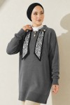 Fularlı Triko Tunik R7178 Antrasit Fularlı Triko Tunik R7178 Antrasit