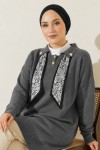 Fularlı Triko Tunik R7178 Antrasit Fularlı Triko Tunik R7178 Antrasit