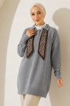 Fularlı Triko Tunik R7178 Gri Fularlı Triko Tunik R7178 Gri