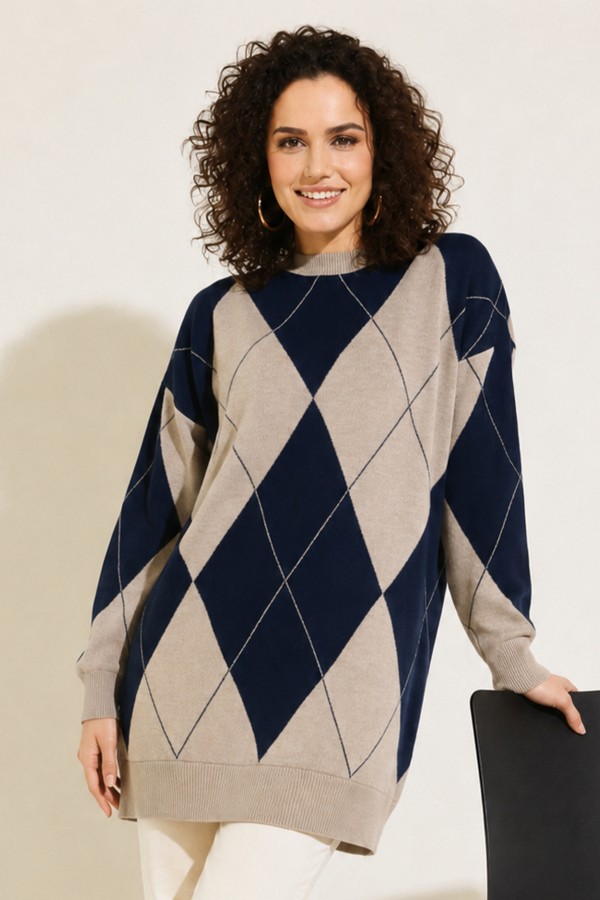 Baklava Desenli Triko R7179 Lacivert