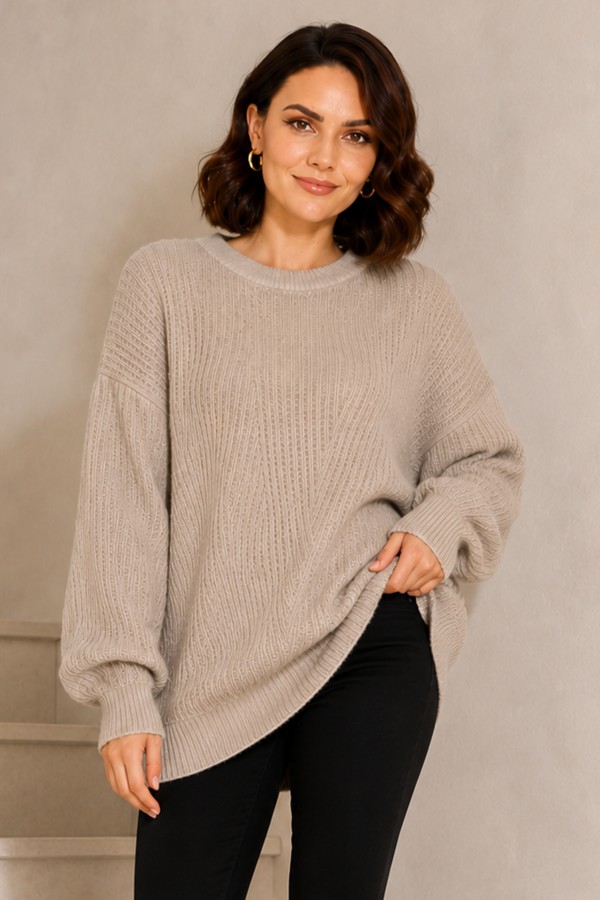 Kendinden Desenli Triko Tunik R4444 Bej Kendinden Desenli Triko Tunik R4444 Bej