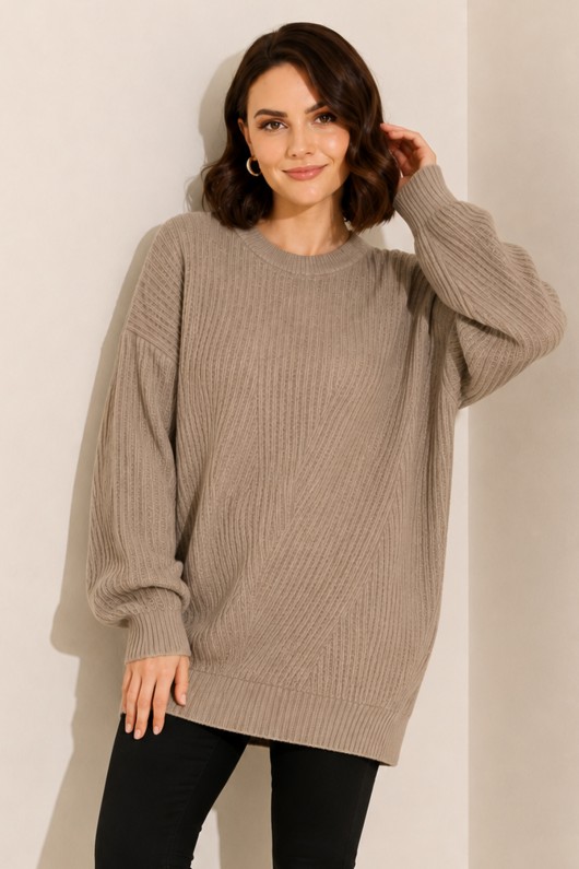 Kendinden Desenli Triko Tunik R4444 Camel