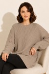 Kendinden Desenli Triko Tunik R4444 Camel