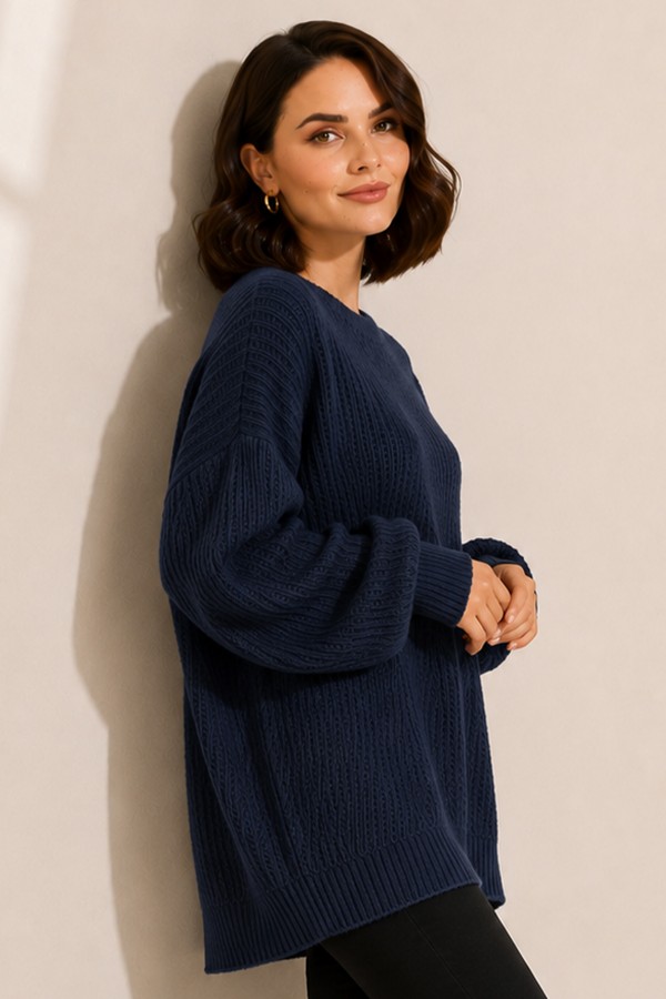 Kendinden Desenli Triko Tunik R4444 İndigo