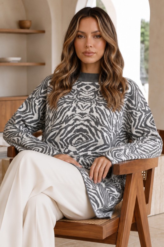 Zebra Desenli Triko Tunik R7186 Antrasit Zebra Desenli Triko Tunik R7186 Antrasit