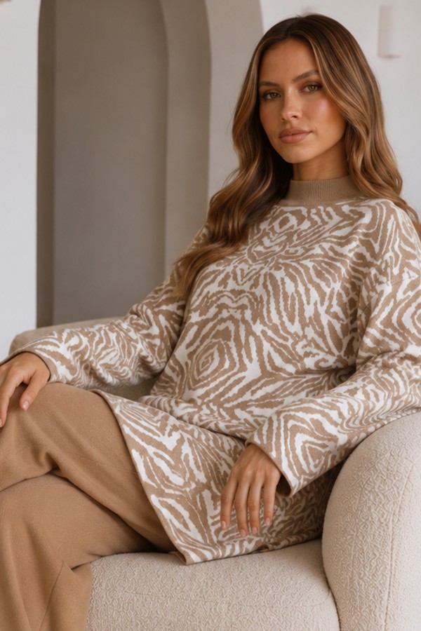 Zebra Desenli Triko Tunik R7186 Bej Zebra Desenli Triko Tunik R7186 Bej
